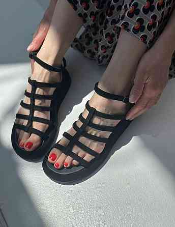 Olli Босоніжки замшеві жіночі чорні на низькому ходу літні / Босоніжки натуральна замша OLLI Л- Коломыя