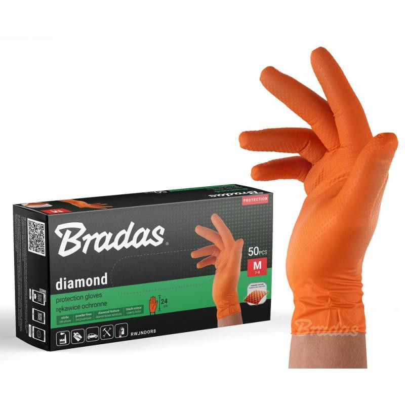 Нітрилові захисні рукавички, DIAMOND, розмір M, 7-8, помаранчеві, RWJNDOR8 Київ - фото 1