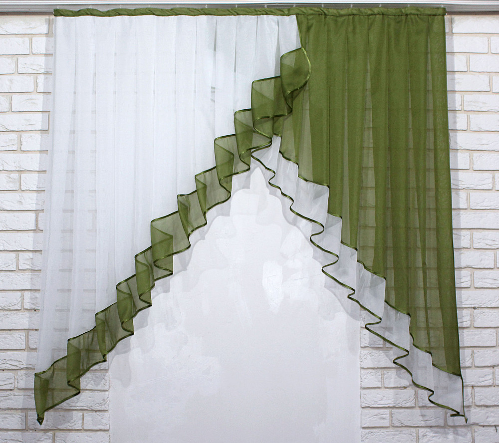 Кухонная занавеска VR-Textil № 023к оливковый с белым 150х150 см (50-524) Киев - изображение 7