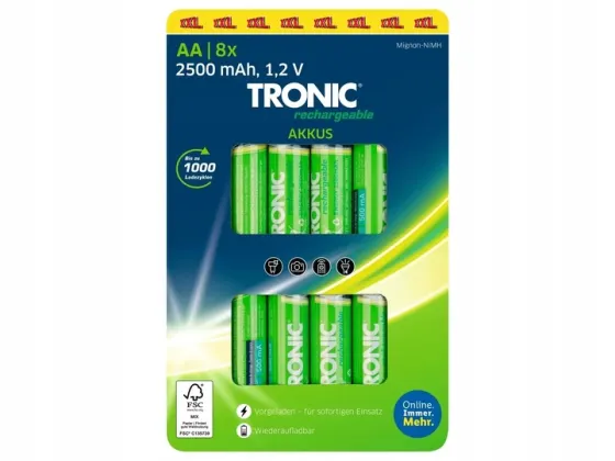 Аккумуляторные батареи Micro-NiMH AA HR6 2500mAh 1.2v 8 шт зеленый TRONIC Германия Полтава