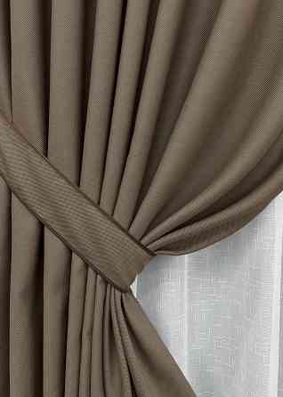 Комплект штор VR-Textil рогожка преміум TERRA LUXE 200х270 2шт і Тюль 600х270 1860ш-115т какао з білим 71-078/7 Київ