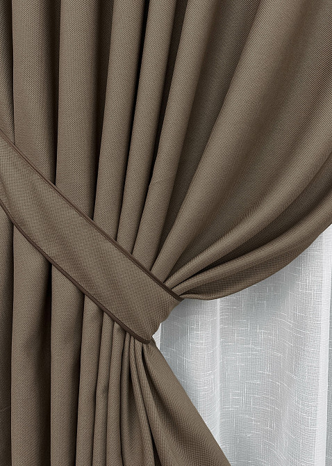 Комплект штор VR-Textil рогожка преміум TERRA LUXE 200х270 2шт і Тюль 600х270 1860ш-115т какао з білим 71-078/7 Київ - фото 4
