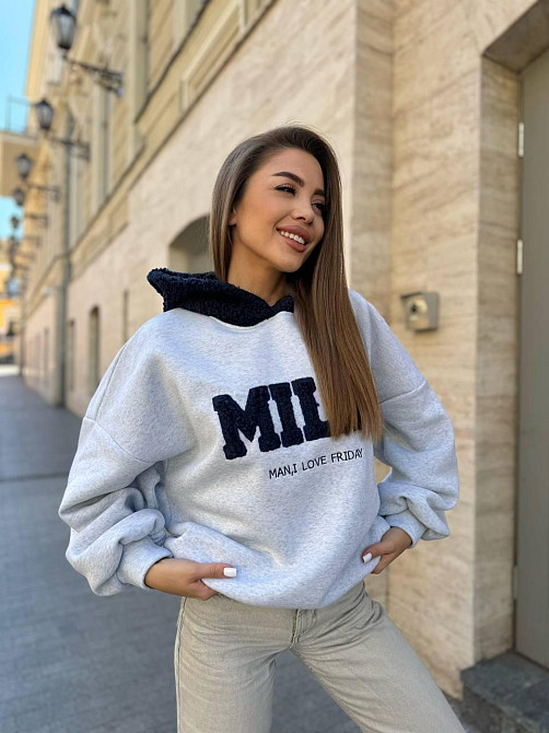 Женский стильный теплый свитшот тринитка на флисе (очень качественная)+трикотаж «Баранчик» Меланж, 42/44 Одесса - изображение 2