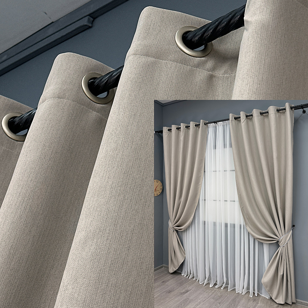 Комплект штор на люверсах VR-Textil Блекаут двосторонній Scandi № 1905ш Тауп 150х250 см 2 шт (37-0300) Київ - фото 1