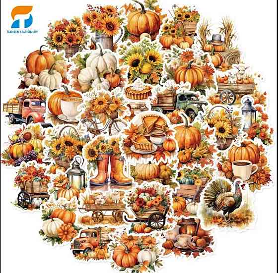 Набор осенних наклеек 50 шт – тыквы, цветы, фермерский стиль Киев