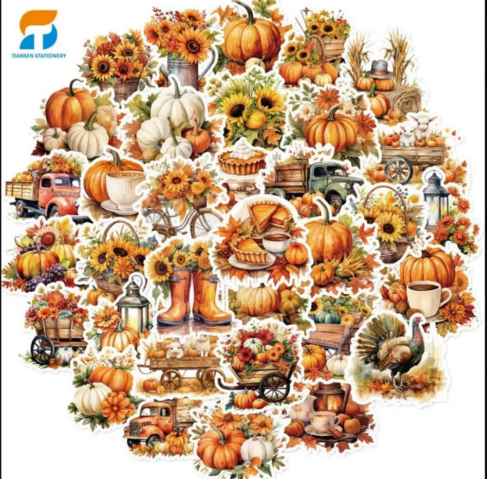 Набор осенних наклеек 50 шт – тыквы, цветы, фермерский стиль Киев - изображение 1