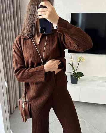 Жіночий базовий теплий костюм двійка: светр і штани машинна вʼязка Одеса