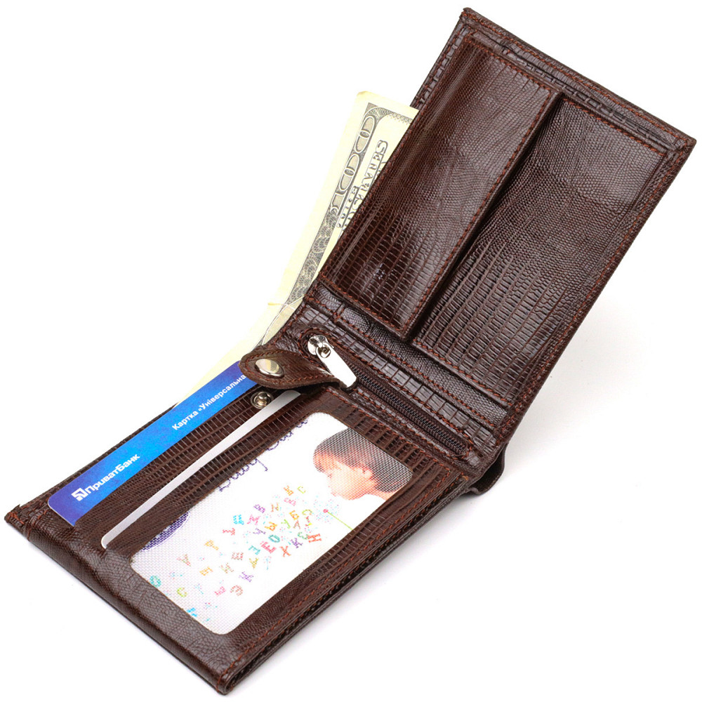 Стильный горизонтальный мужской бумажник среднего размера из натуральной фактурной кожи CANPELLINI 21864 Коричневый Киев - изображение 5