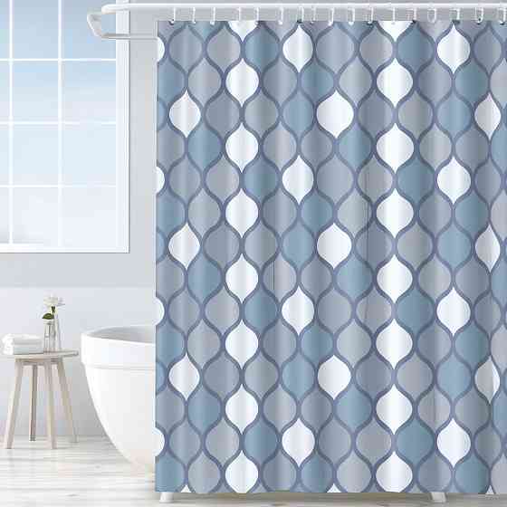 Шторка для ванної та душу з кільцями 180x180 см водовідштовхувальна, шторка для ванної та душової з гачками, сіро-блакитна Кам'янець-Подільський