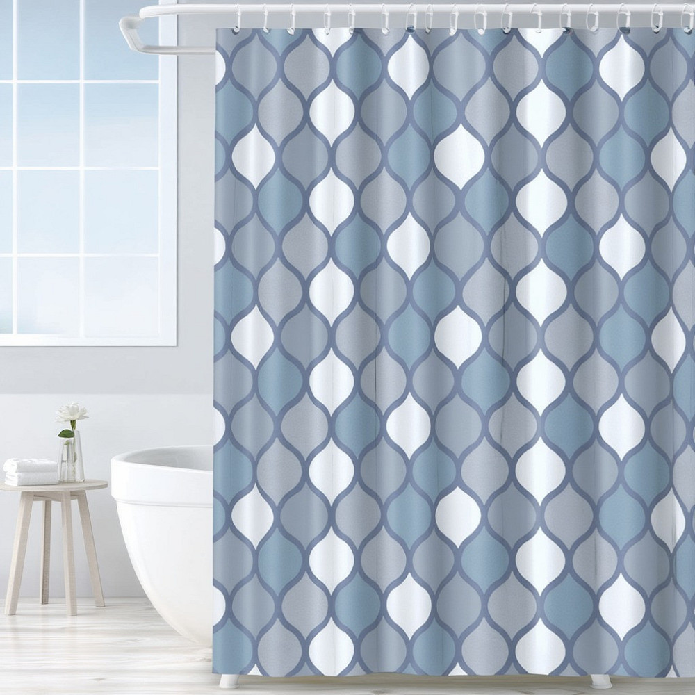 Шторка для ванной и душа с кольцами 180x180 см водоотталкивающая, шторка для ванной и душевой с крючками,серо-голубая спринтом Каменец-Подольский - изображение 1