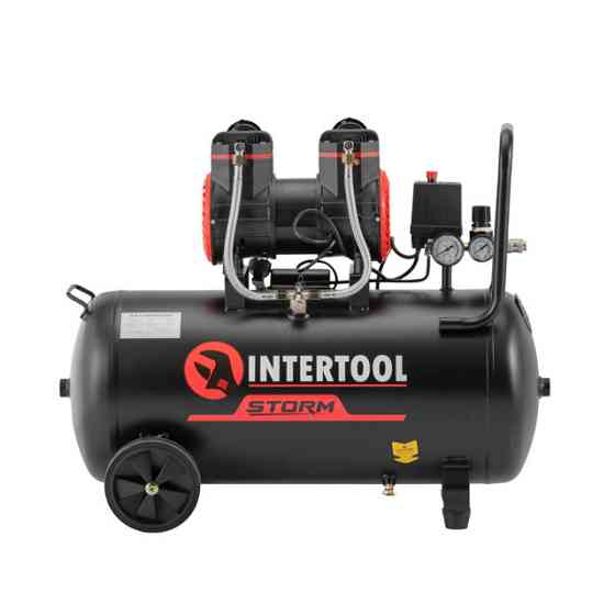 Компресор, 50 л, 1,5 кВт, 230 В, 8 aтм, 250 л/хв, 2800 об/хв,  безмасляний, 2 циліндри, 63 дБ INTERTOOL PT-0035 Київ