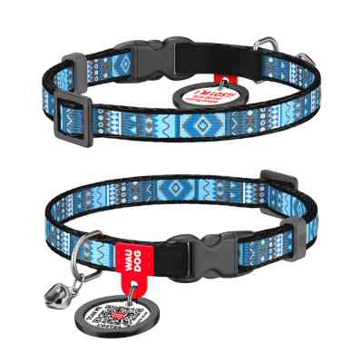 Нашийник для тварин WAUDOG Nylon з QR паспортом "Етно синій" пластиковий фастекс XS 20-30 см (5266) Вінниця