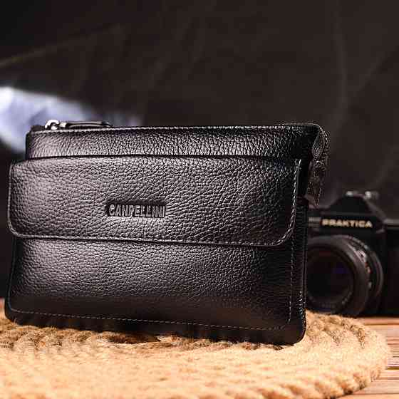 Стильний клатч для чоловіків із натуральної шкіри Чорний (CANPELLINI) Київ