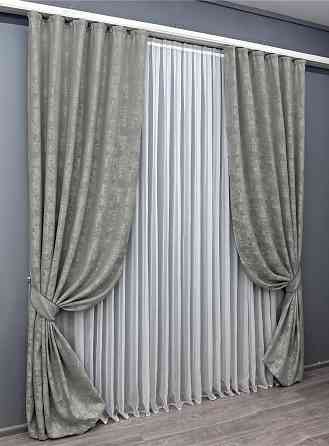 Комплект готових штор VR-Textil Жакард Sultan XO № 1125ш Сірий 100х280 см 2 шт (31-795) Київ