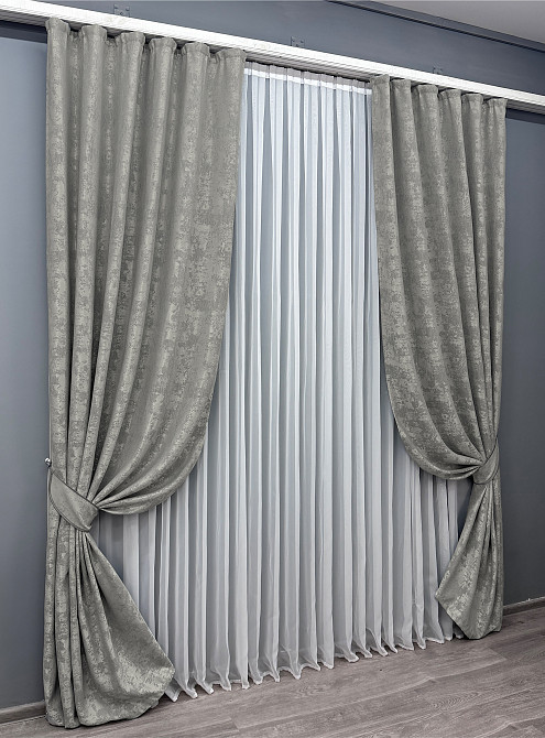 Комплект готовых штор VR-Textil Жаккард Sultan XO №1125ш Серый 100х280 см 2 шт (31-795) Киев - изображение 3