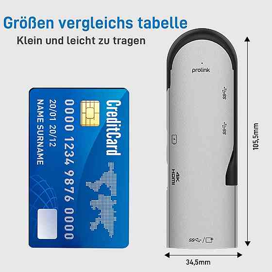 USB-хаб Prolink 5-в-1, адаптер USB-C – HDMI 4K, 2×USB 3.0, PD 60W, сумісний з MacBook, iPad, Surface Київ