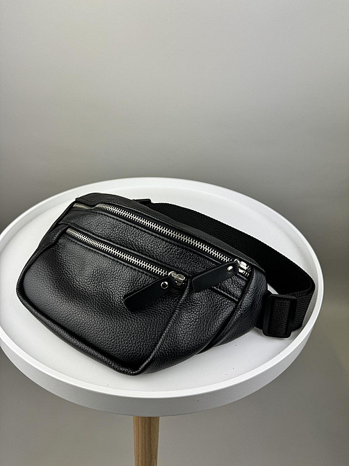 Чоловіча сумка-бананка на пояс з натуральної шкіри SL009 (Чорна) Суми - фото 1