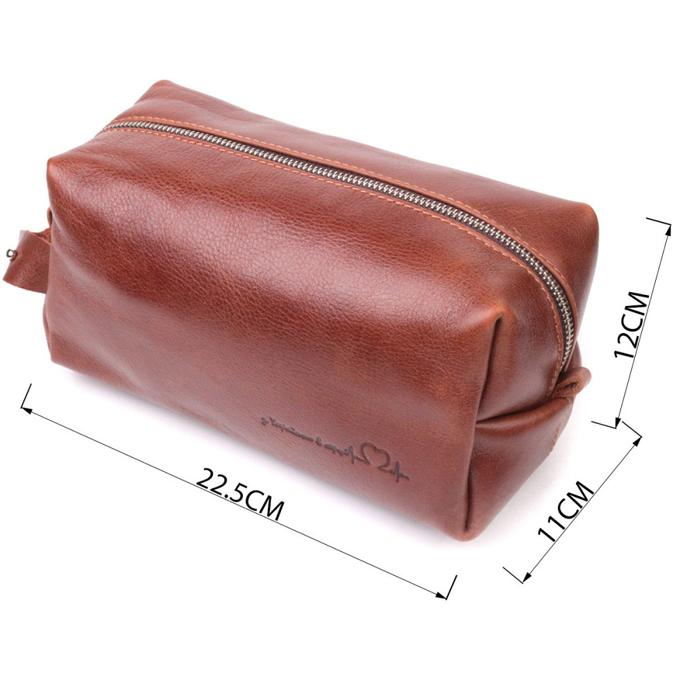 Чоловіча косметичка великого розміру з гладкої шкіри на блискавці Серце GRANDE PELLE 16768 Світло-коричнева Київ - фото 3