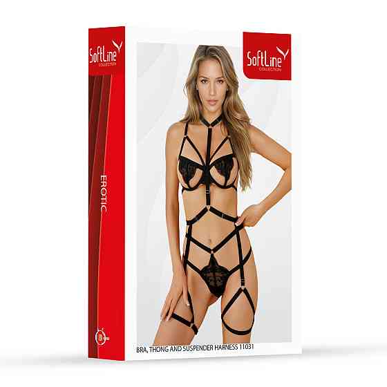 Комплект білизни - Set bra, thong and suspender harness 11031, black - 2XL Sex Aura Київ