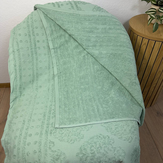 Простынь-покрывало жаккардовое махровое 100% Хлопок GM TEXTILE 150x200см 400г/м2 (Мятный) Сумы - изображение 3