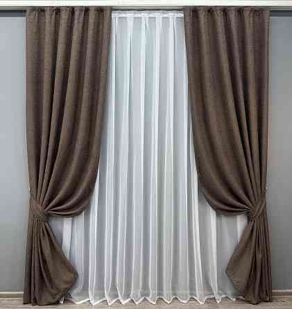 Комплект готовых штор VR-Textil Лен № 1750ш Венге 150х270 см 2 шт (33-0643) Киев