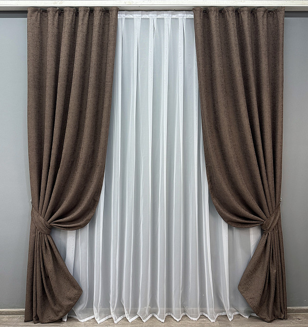 Комплект готовых штор VR-Textil Лен № 1750ш Венге 150х270 см 2 шт (33-0643) Киев - изображение 2