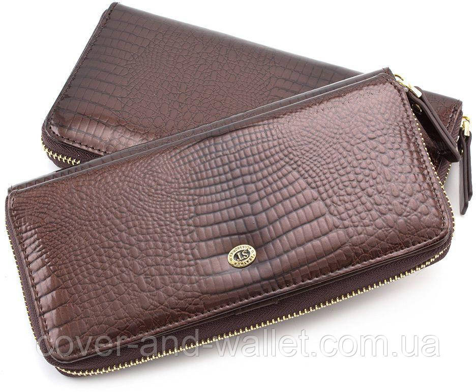 Жіночий лаковий гаманець з натуральної шкіри на змійці ST Leather S7001A Dark brown Київ - фото 6