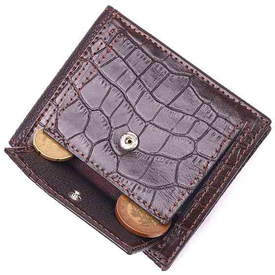 Фактурний чоловічий затиск із монетницею з натуральної шкіри з тисненням під крокодила Коричневий (KARYA) Київ
