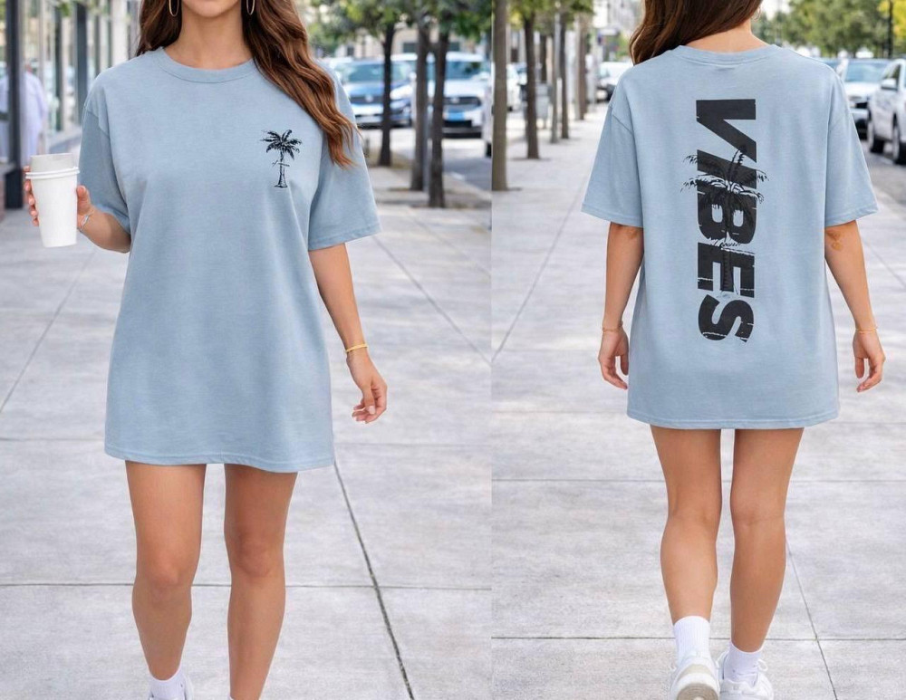Жіноча стильна повсякденна сукня-футболка-котон Блакитний, 46/50 Одеса - фото 1