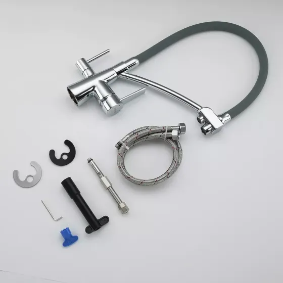 Змішувач для кухні на дві води GAPPO G4398-17 з гнучким виливом, сірий/хром Київ