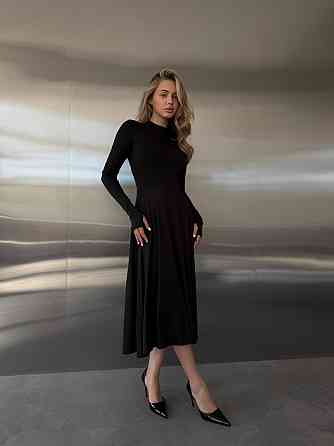 Женское стильное вечернее миди платье из микродайвинга Черный, 44/46 Одесса