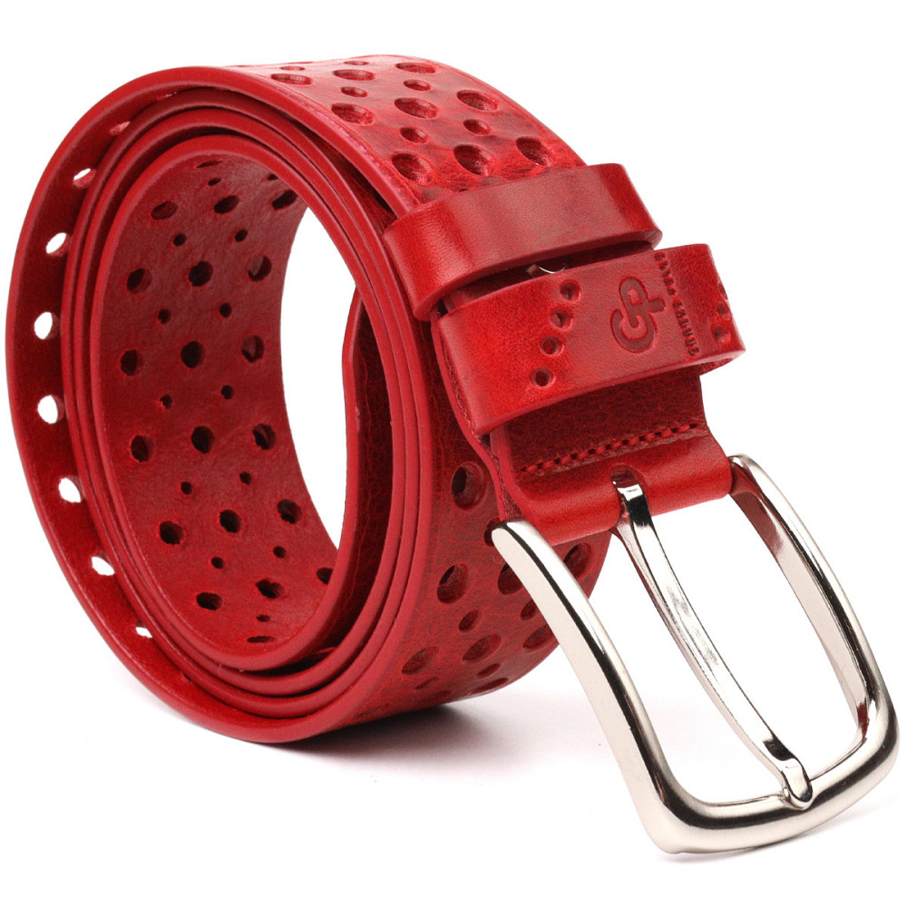 Ремень женский с перфорацией из натуральной кожи Grande Pelle 21477 Красный Киев - изображение 2