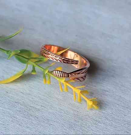 Медное регулируемое кольцо с узором листьев Киев