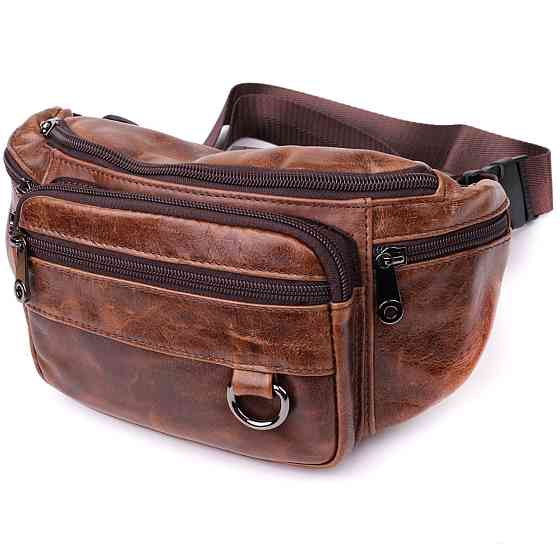 Бананка для мужчин в винтажном стиле из натуральной кожи Vintage sale_15106 Коричневый Киев