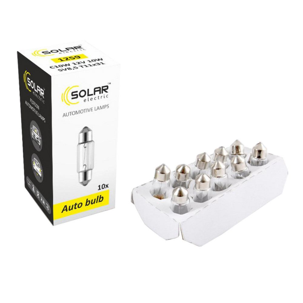 Лампа розжарювання Solar С10W 12V 10W SV8,5 T11x31, 10шт Київ - фото 1