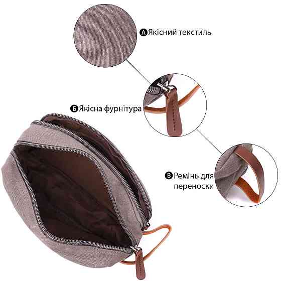 Зручна чоловіча барсетка на два відділення з якісного текстилю Vintage 22230 Сірий Київ