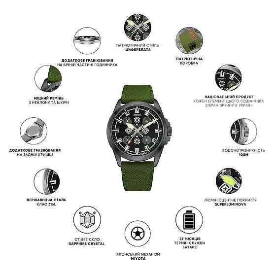 Awarder Embroidery Silver-Green Green Ba,ery 10ATM SBR Київ