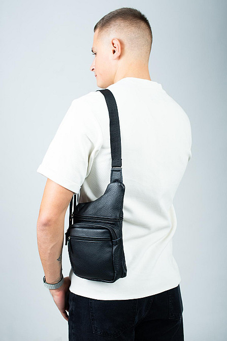 Сумка-слінг із натуральної шкіри, сумка через плече чоловіча SL017 (Чорна) Суми - фото 6