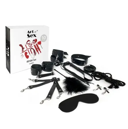 Набір Art of Sex - BDSM Set Leather, 10 предметів, натуральна шкіра, Чорний Львів