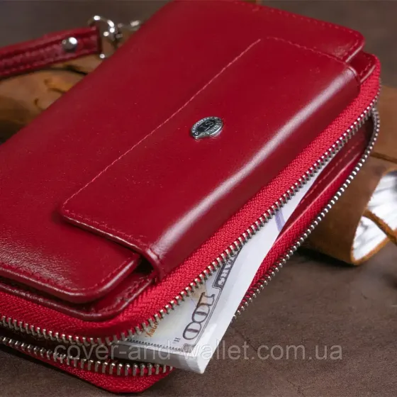 Женский компактный кошелек клатч бордового цвета из натуральной кожи ST Leather Киев