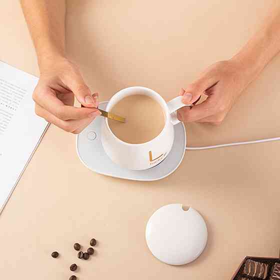 Чашка 400мл на підставці з підігрівом до +55 °С, Біла / Чашка керамічна з ложкою / Кружка з підігрівом Київ