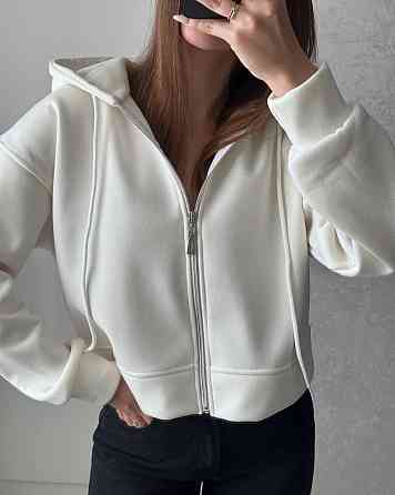 Жіноча базова тепла зип-худі тринитка на флісі Молочний Одеса