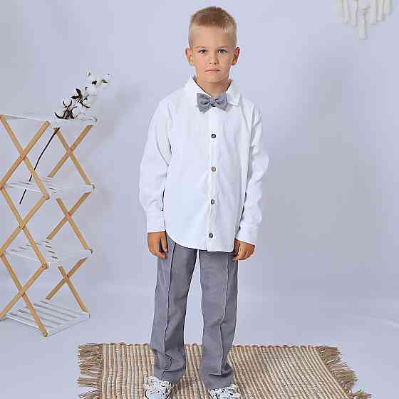 Святковий вельветовий костюм для хлопчика/ костюм до школи сорочка біла +штани сірі+метелик Кам'янець-Подільський