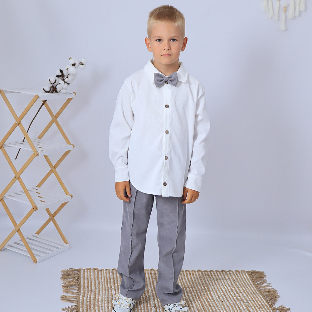 Праздичной вельветовый костюм для мальчика/ костюм в школу рубашка белая +брюки серые+бабочка Каменец-Подольский - изображение 2