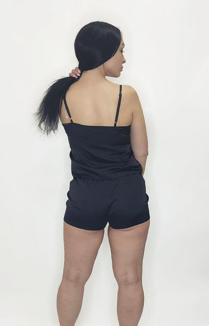 Пижама женская шелковая с шортами Черный 46 Харьков - изображение 7