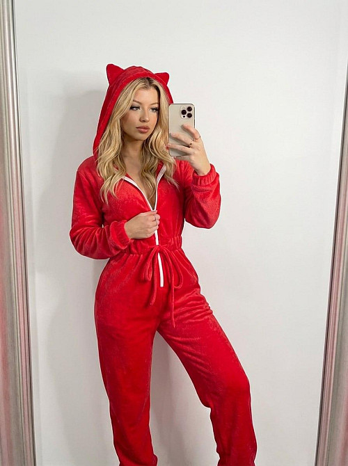 Жіночий стильний повсякденний комбінезон з велюр-плюш Червоний, 44/46 Одеса - фото 1