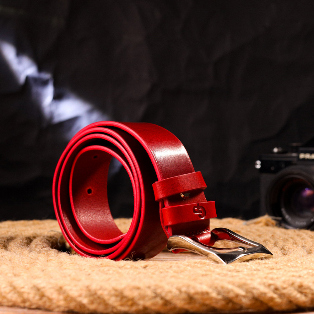 Стильный женский ремень под джинсы из натуральной кожи Grande Pelle 21454 Красный Киев - изображение 8