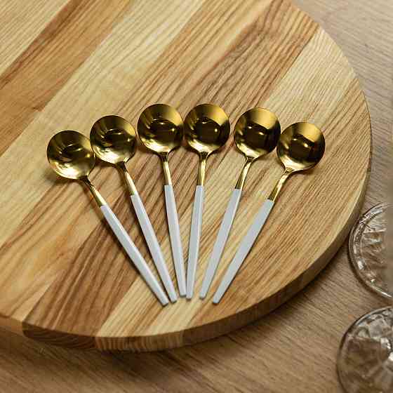 Yiwu Набір чайних ложок 6 штук ложка чайна з нержавіючої сталі 12.9 см Білий із золотом HP-20-1 Коломыя