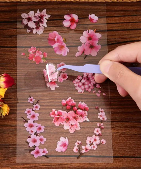 Глянцеві наклейки з квітами сакури, 6 листів, самоклеючі ПВХ-стікери Київ - фото 3