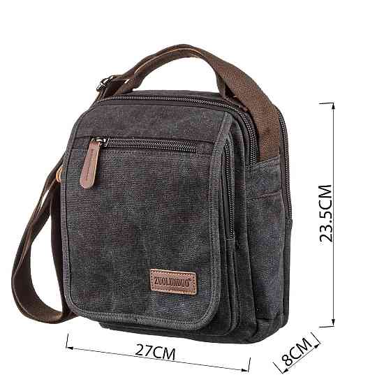 Універсальна текстильна чоловіча сумка на два відділення Vintage 20199 Чорна Київ